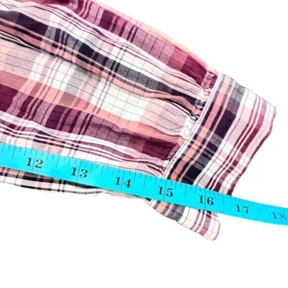 Ann Taylor LOFT Womens Button Up Shirt Blouse Medium Long Sleeve Plaid High Neck - Picture 8 of 14